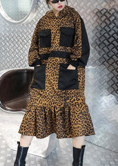 Italian hooded pockets clothes For Women Neckline Leopard Dresses AT-FDL201022