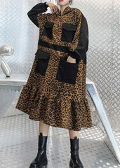 Italian hooded pockets clothes For Women Neckline Leopard Dresses AT-FDL201022