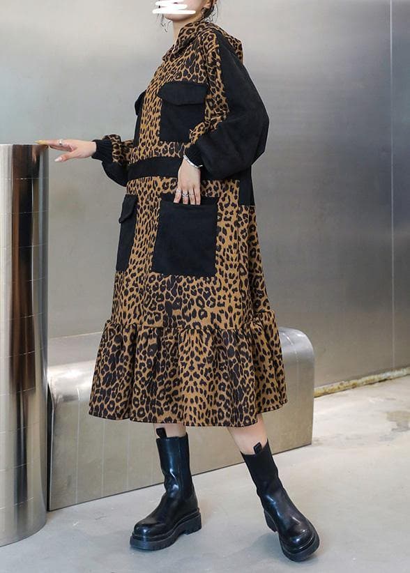 Italian hooded pockets clothes For Women Neckline Leopard Dresses AT-FDL201022