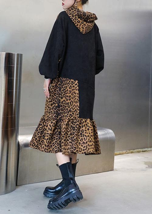 Italian hooded pockets clothes For Women Neckline Leopard Dresses AT-FDL201022