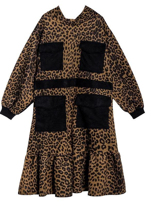 Italian hooded pockets clothes For Women Neckline Leopard Dresses AT-FDL201022