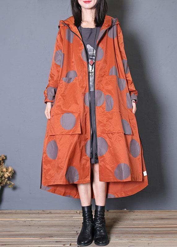 Italian hooded zippered Fine clothes red dotted Dresses coats fall TCT190925