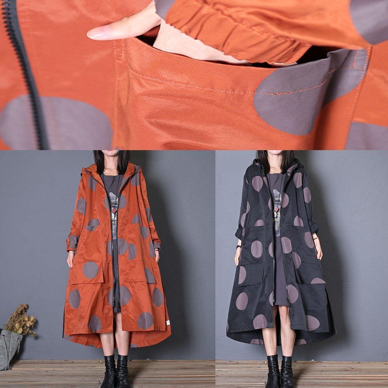 Italian hooded zippered Fine clothes red dotted Dresses coats fall TCT190925