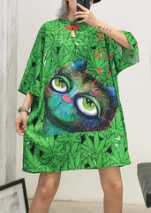 Italian lapel half sleeve Cotton clothes Runway green print Dress summer AT-SDM190614