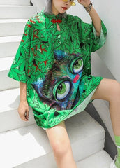 Italian lapel half sleeve Cotton clothes Runway green print Dress summer AT-SDM190614