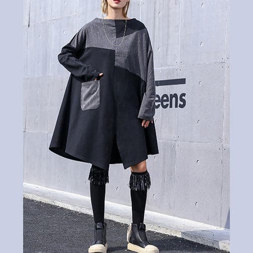 Italian patchwork Cotton quilting clothes Plus Size pattern black Knee Dress AT-FDM190115
