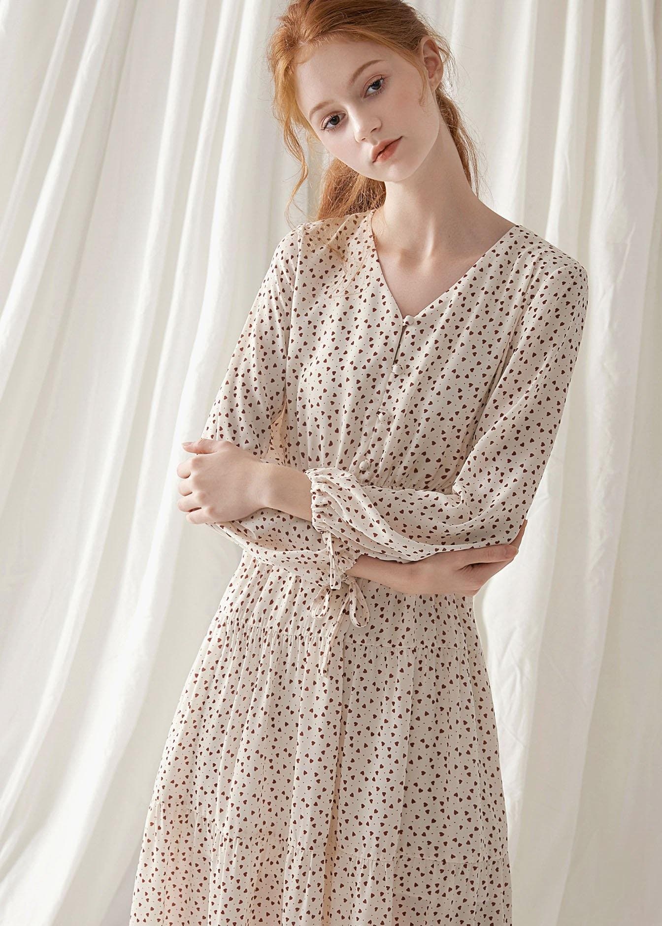 Italian prints blended clothes For Women v neck fall Dress FDL190830