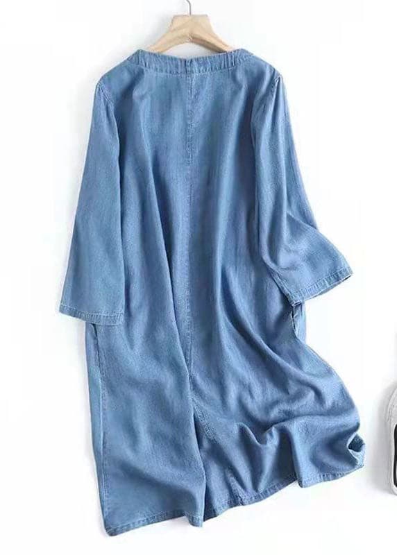 Italian Blue Embroideried Oriental Denim Dresses Summer Cotton Dress MMZ-SDL210525