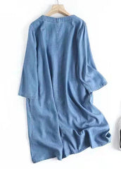 Italian Blue Embroideried Oriental Denim Dresses Summer Cotton Dress MMZ-SDL210525