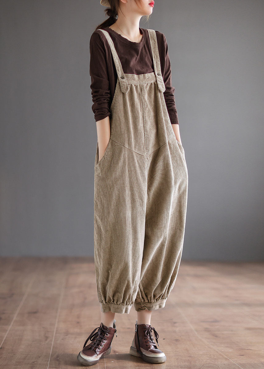 Khaki Corduroy Loose Overalls Jumpsuit Oversized Pockets Fall dylinoshop