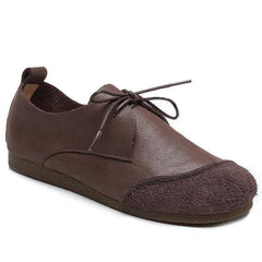 Khaki Genuine Leather Flat Shoes For Women Lace Up Splicing Flat Shoes PDX210712