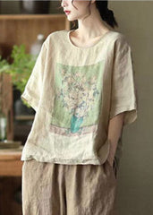 Khaki Side Open Linen T Shirt Half Sleeve GK-HTP220422
