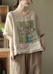 Khaki Side Open Linen T Shirt Half Sleeve GK-HTP220422