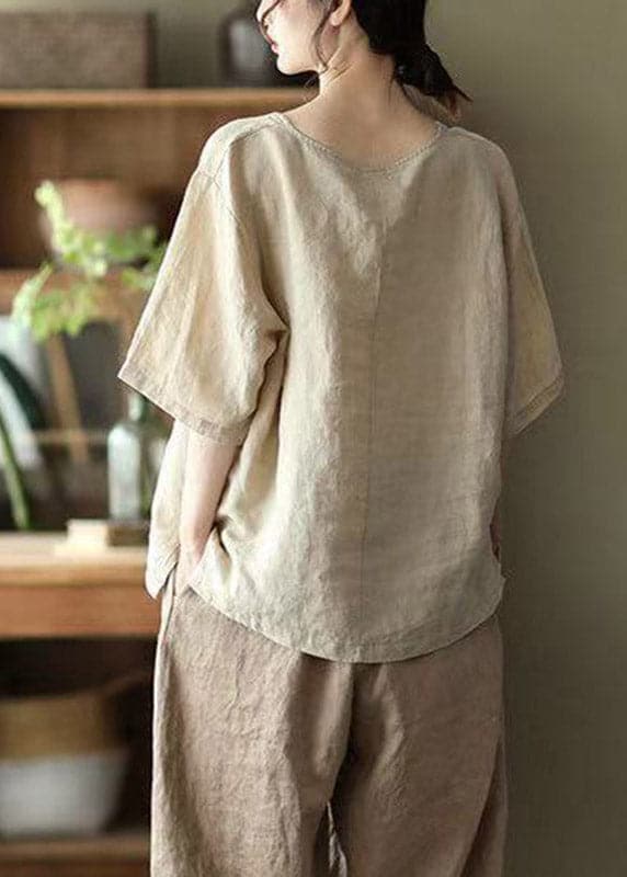 Khaki Side Open Linen T Shirt Half Sleeve GK-HTP220422