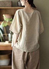 Khaki Side Open Linen T Shirt Half Sleeve GK-HTP220422
