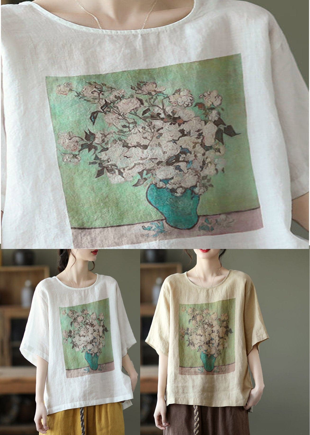 Khaki Side Open Linen T Shirt Half Sleeve GK-HTP220422