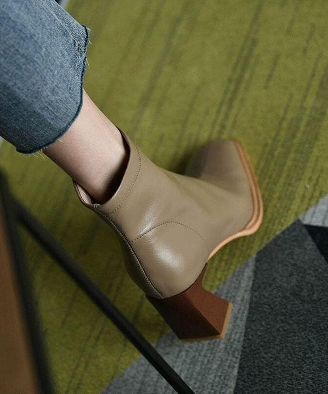 Khaki zippered Faux Leather Boots High Heels XZ-XZ210804