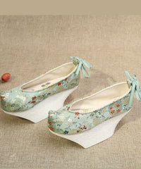 Light Green High Heels Platform Satin Fabric Embroideried Vintage Cross Strap High Heels SHOE-GGX220328