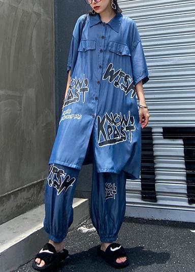 Lightweight and cool summer blue suit women fashion  short sleeve + pants two-pieces AT-SDL200723