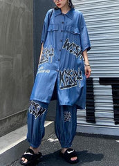 Lightweight and cool summer blue suit women fashion  short sleeve + pants two-pieces AT-SDL200723