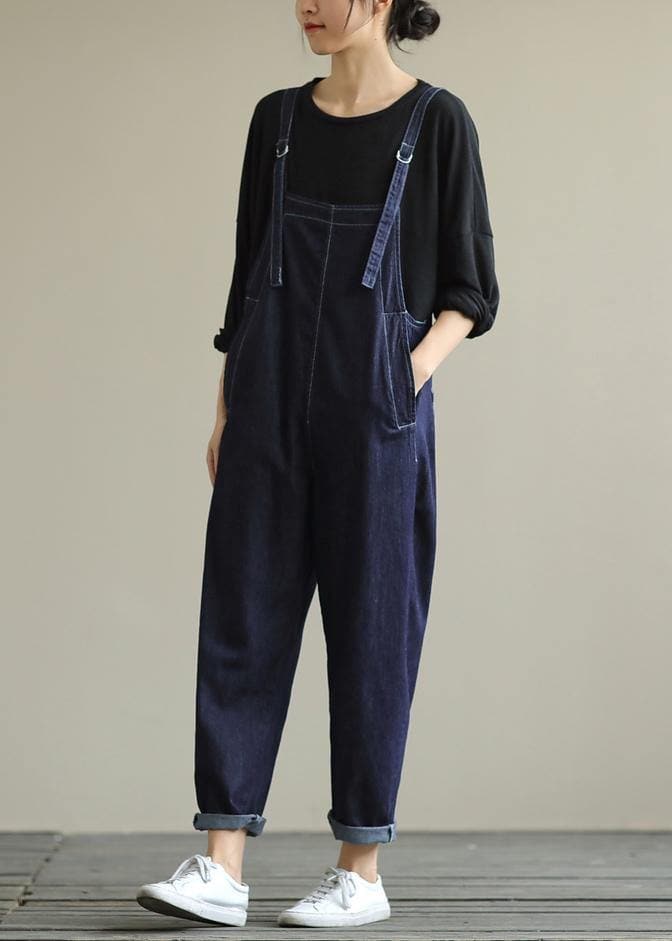 Literary loose denim plus size suspenders adjustable casual cropped trousers JPTS200822