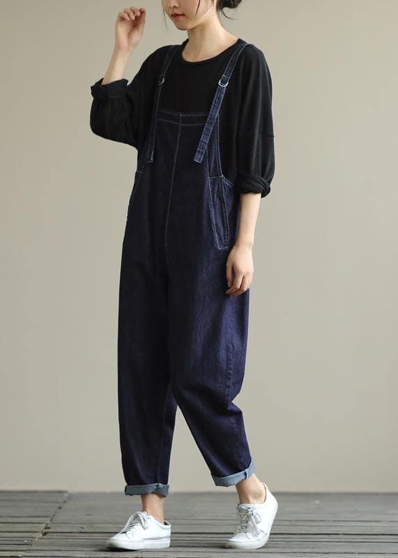 Literary loose denim plus size suspenders adjustable casual cropped trousers JPTS200822