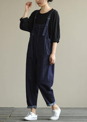 Literary loose denim plus size suspenders adjustable casual cropped trousers JPTS200822