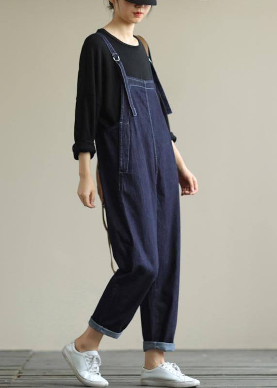 Literary loose denim plus size suspenders adjustable casual cropped trousers JPTS200822