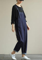 Literary loose denim plus size suspenders adjustable casual cropped trousers JPTS200822