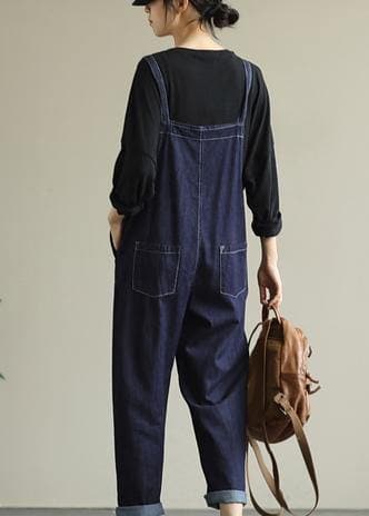 Literary loose denim plus size suspenders adjustable casual cropped trousers JPTS200822