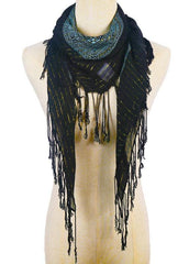 Literary new green retro gold silk scarf winter woven fringed thin windproof warm silk scarf AM-SCF191107