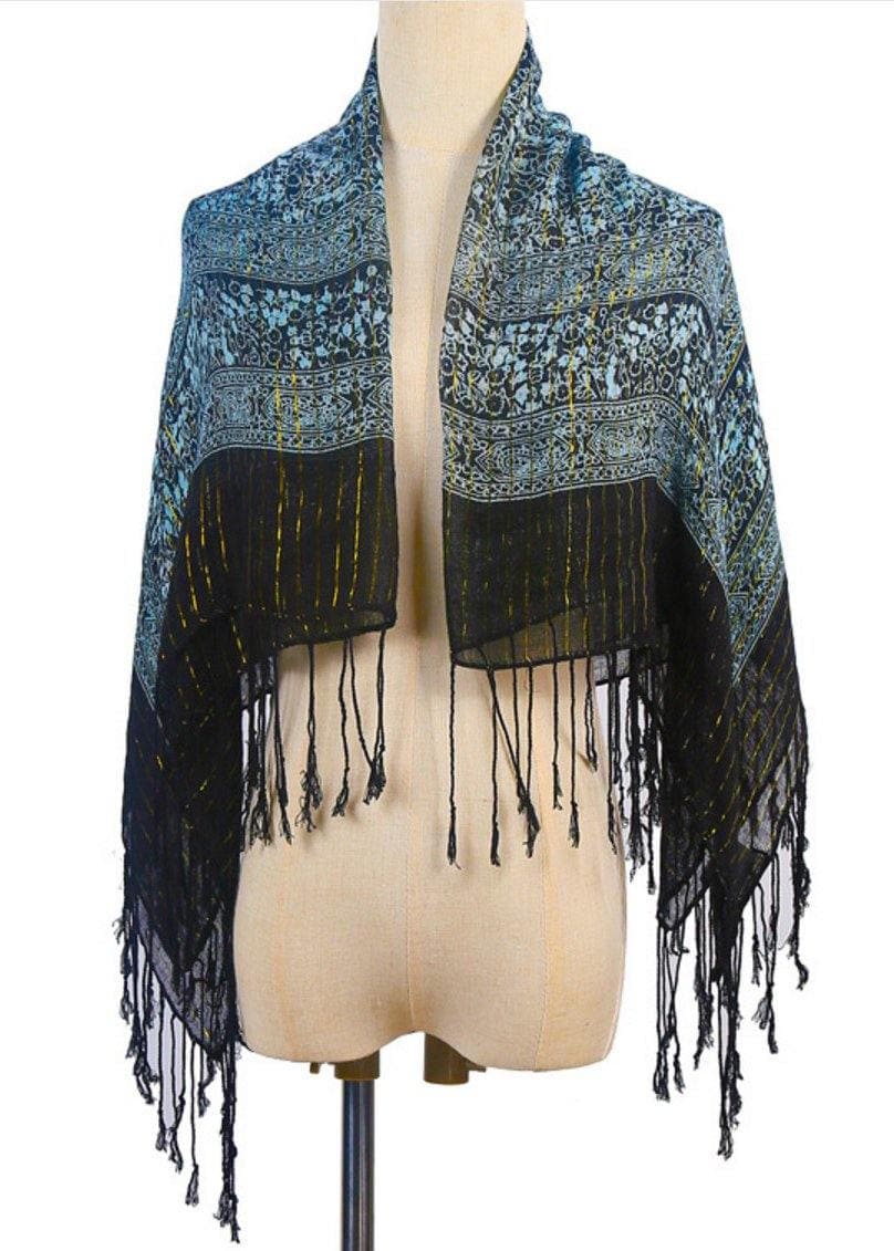 Literary new green retro gold silk scarf winter woven fringed thin windproof warm silk scarf AM-SCF191107