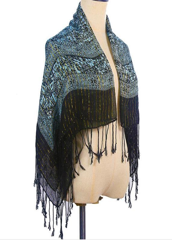 Literary new green retro gold silk scarf winter woven fringed thin windproof warm silk scarf AM-SCF191107