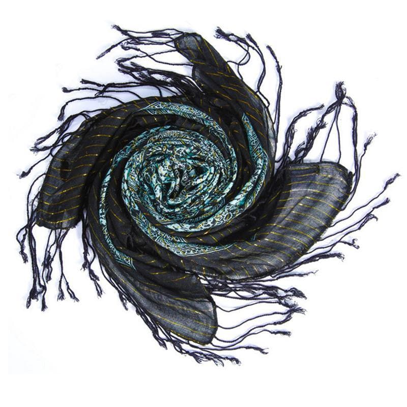 Literary new green retro gold silk scarf winter woven fringed thin windproof warm silk scarf AM-SCF191107