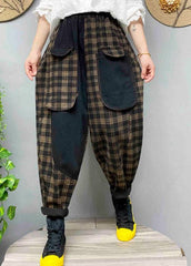 Loose Black Pockets Plaid denim Pants Spring BSNZK-LPTS211124