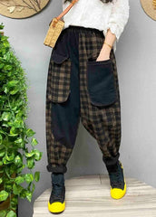 Loose Black Pockets Plaid denim Pants Spring BSNZK-LPTS211124