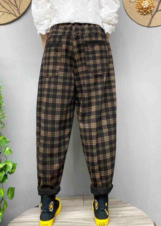 Loose Black Pockets Plaid denim Pants Spring BSNZK-LPTS211124