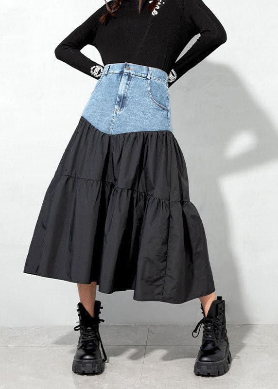Loose Black denim Patchwork Casual Skirt Spring AT-SKTS220111