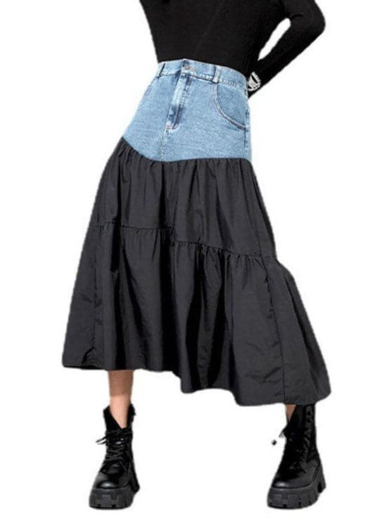 Loose Black denim Patchwork Casual Skirt Spring AT-SKTS220111
