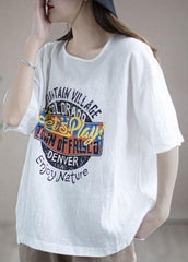 Loose Chocolate O-Neck Graphic Linen T-Shirt Half Sleeve GK-HTP210720