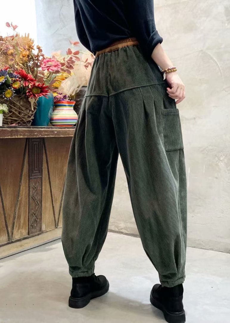 Loose Green Corduroy Patchwork Thick Cargo Winter Pants PDD-LPTS211116