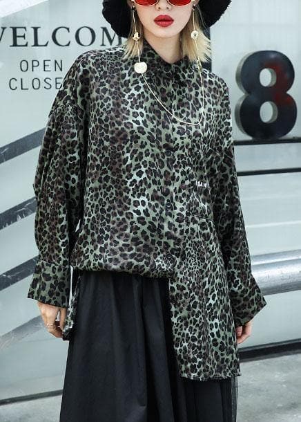 Loose Leopard cotton top silhouette long sleeve tunic fall top AT-LTP190903