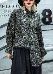 Loose Leopard cotton top silhouette long sleeve tunic fall top AT-LTP190903