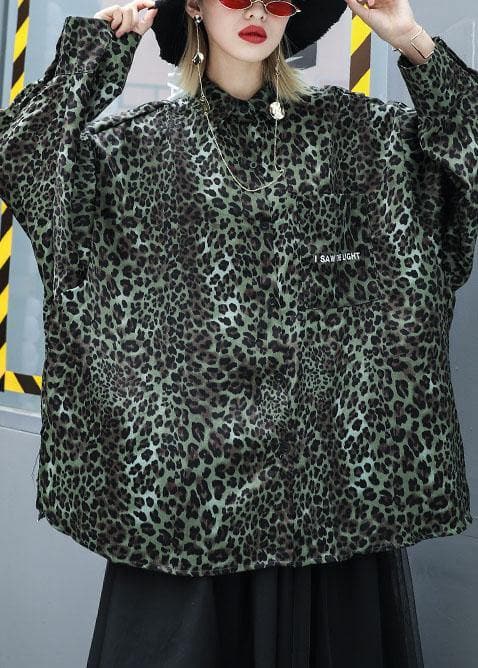 Loose Leopard cotton top silhouette long sleeve tunic fall top AT-LTP190903