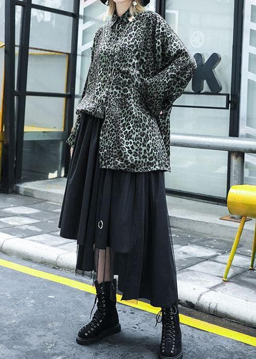 Loose Leopard cotton top silhouette long sleeve tunic fall top AT-LTP190903