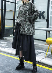 Loose Leopard cotton top silhouette long sleeve tunic fall top AT-LTP190903