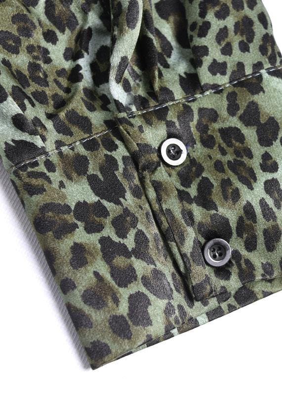 Loose Leopard cotton top silhouette long sleeve tunic fall top AT-LTP190903
