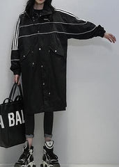 Loose black Fine clothes Outfits stand collar zippered  women coats TCT201207