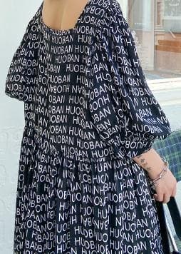 Loose black Letter dresses Square Collar loose summer Dress AT-SDL200812