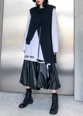 Loose black cotton clothes asymmetric short sleeveless tops AT-VTP191203